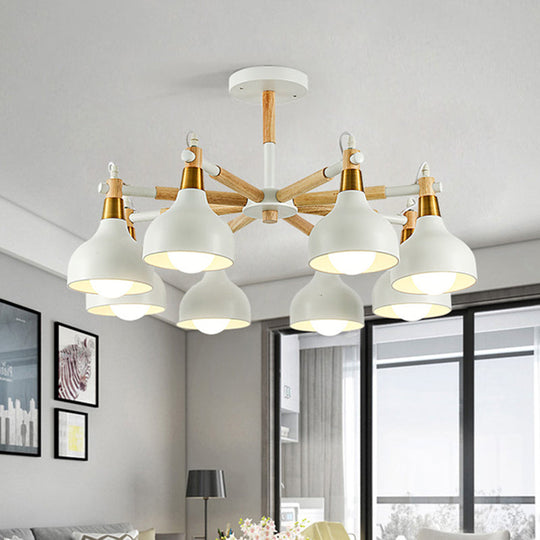 Nursing Room Chandelier: Torch Shaped Metal Pendant Light with 8-Bulb Macaron Style