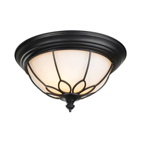 Retro Hemispherical Flush Light with Opal Frosted Glass - LED Flush Mount Ceiling Lamp - 6"/7"/8.5" Sizes - Black/Gold - Cage Guard