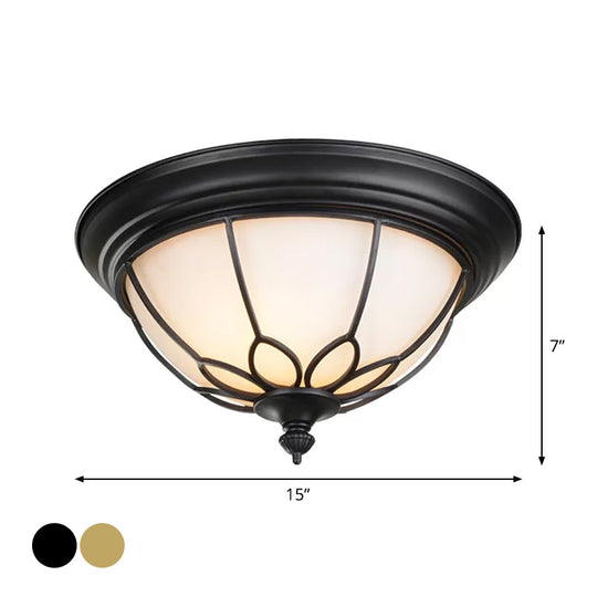 Retro Hemispherical Flush Light with Opal Frosted Glass - LED Flush Mount Ceiling Lamp - 6"/7"/8.5" Sizes - Black/Gold - Cage Guard