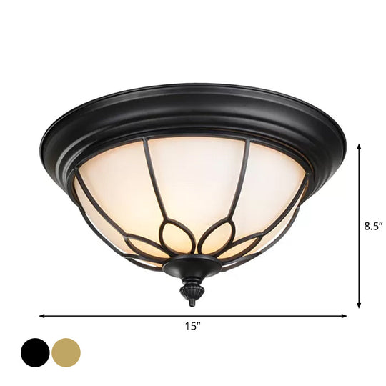 Retro Hemispherical Flush Light with Opal Frosted Glass - LED Flush Mount Ceiling Lamp - 6"/7"/8.5" Sizes - Black/Gold - Cage Guard