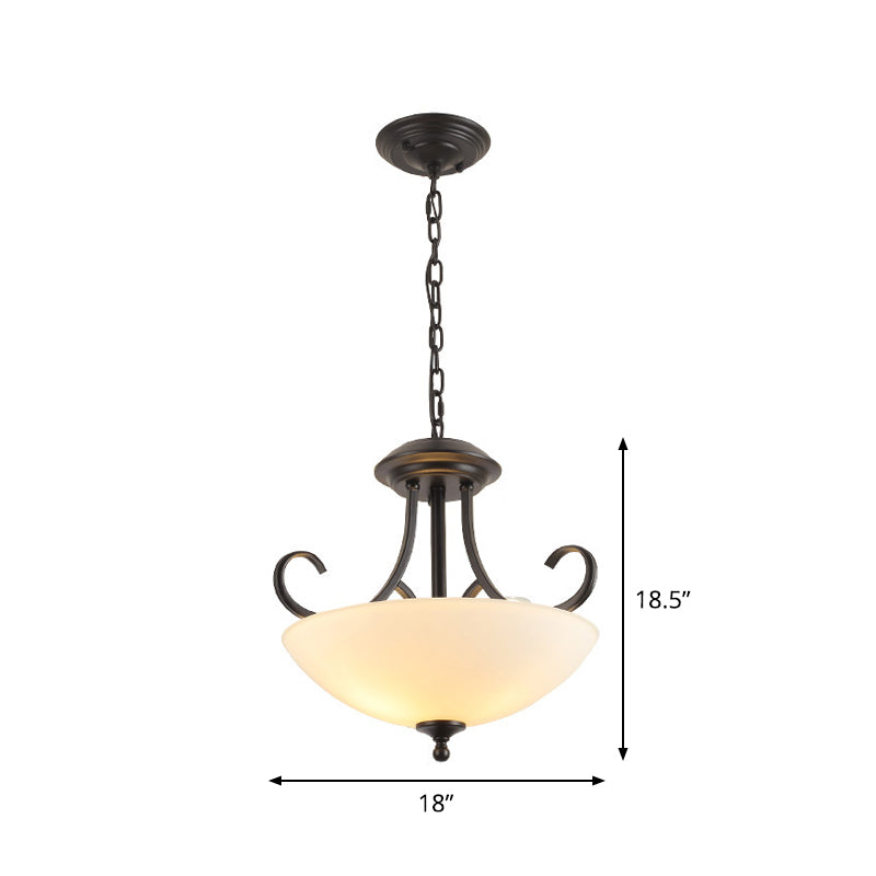 Classic White Frosted Glass 3-Bulb Pendant Chandelier with Scroll Arm