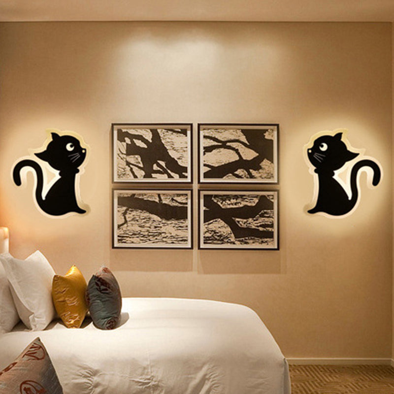 Kids' Cartoon Apple/Leaf/Cat LED Flush Mount Wall Sconce - Small Acrylic Wall Light for Children's Bedroom in White
