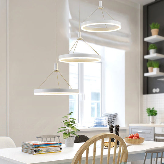 Modern White Loop Pendant Chandelier LED Acrylic Hanging Light - Adjustable Cord Grip - 12"/16"/47" Dia