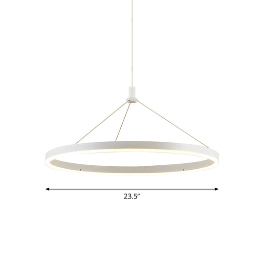 Modern White Loop Pendant Chandelier LED Acrylic Hanging Light - Adjustable Cord Grip - 12"/16"/47" Dia