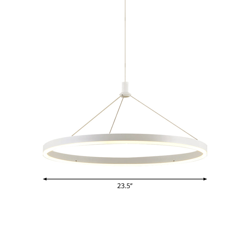 Modern White Loop Pendant Chandelier LED Acrylic Hanging Light - Adjustable Cord Grip - 12"/16"/47" Dia