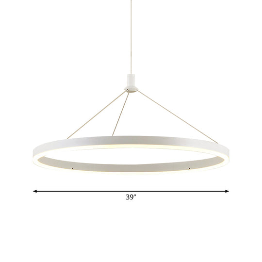 Modern White Loop Pendant Chandelier LED Acrylic Hanging Light - Adjustable Cord Grip - 12"/16"/47" Dia