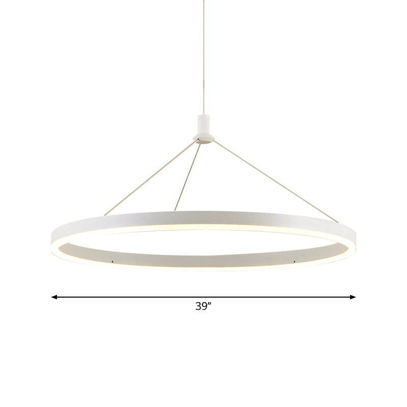 Modern White Loop Pendant Chandelier LED Acrylic Hanging Light - Adjustable Cord Grip - 12"/16"/47" Dia