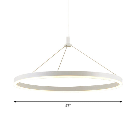 Modern White Loop Pendant Chandelier LED Acrylic Hanging Light - Adjustable Cord Grip - 12"/16"/47" Dia