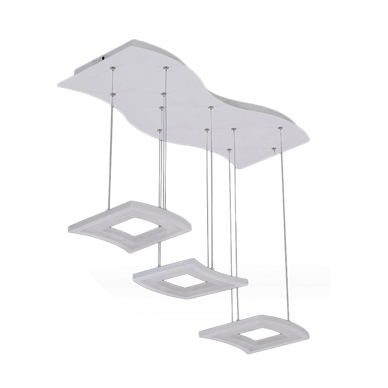 Minimalist Acrylic Curve Pendant Lighting: 3-Light LED Square Ceiling Lamp in Warm/White Light