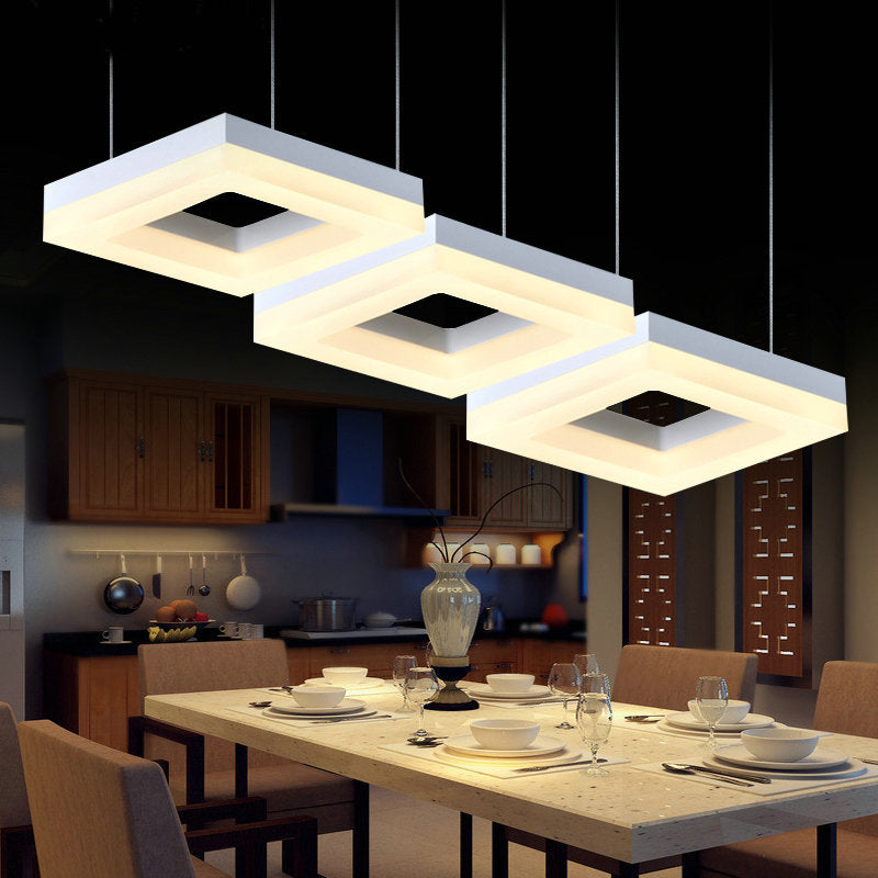 Square Minimalist Pendant Light with Multi-Light Acrylic Heads - Black/White LED, Warm/White Glow