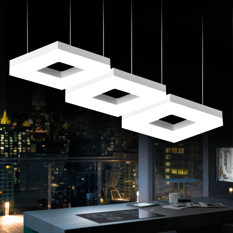 Square Minimalist Pendant Light with Multi-Light Acrylic Heads - Black/White LED, Warm/White Glow
