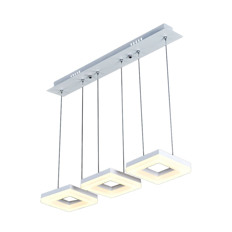 Square Minimalist Pendant Light with Multi-Light Acrylic Heads - Black/White LED, Warm/White Glow