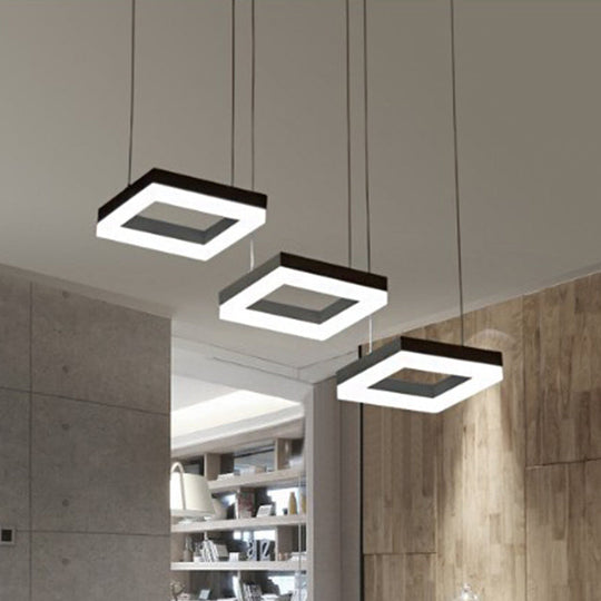 Square Minimalist Pendant Light with Multi-Light Acrylic Heads - Black/White LED, Warm/White Glow