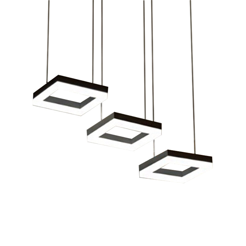 Square Minimalist Pendant Light with Multi-Light Acrylic Heads - Black/White LED, Warm/White Glow