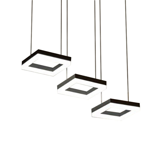 Square Minimalist Pendant Light with Multi-Light Acrylic Heads - Black/White LED, Warm/White Glow