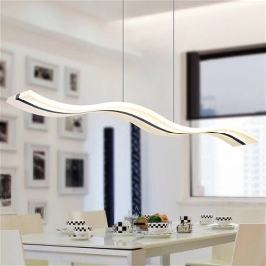 Acrylic LED Pendant Light - Minimalistic Design for Dining Rooms in Black, with Warm/White Light and Curved/Straight Line Options