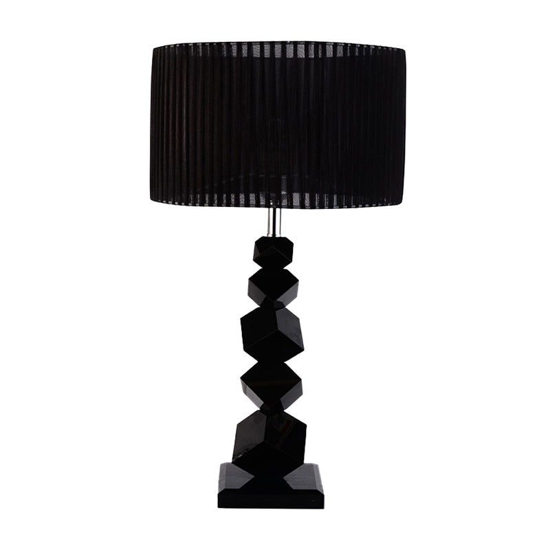 Black Drum Nightstand Lamp: Modern 12"/13" W Single Pleated Table Light with Rock Pedestal