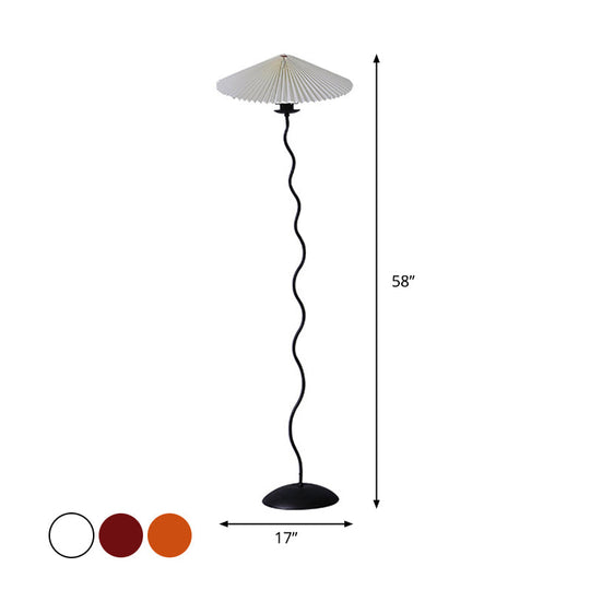 Rustic Fabric Floor Lamp: Conical Pleated Shade, 1-Bulb, White/Coffee/Burgundy, Curved Stand