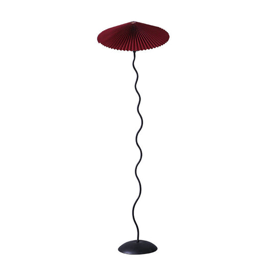 Rustic Fabric Floor Lamp: Conical Pleated Shade, 1-Bulb, White/Coffee/Burgundy, Curved Stand