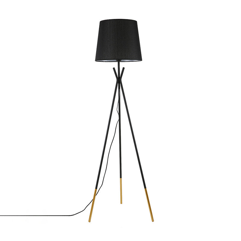 Minimalist Black/White Tapered Floor Lamp with Brass Accents