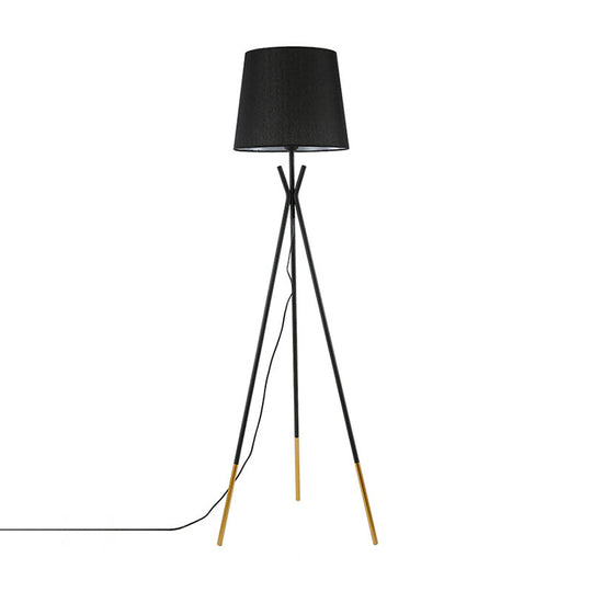 Minimalist Black/White Tapered Floor Lamp with Brass Accents