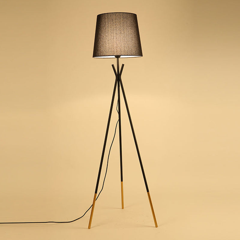 Minimalist Black/White Tapered Floor Lamp with Brass Accents