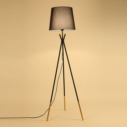 Minimalist Black/White Tapered Floor Lamp with Brass Accents