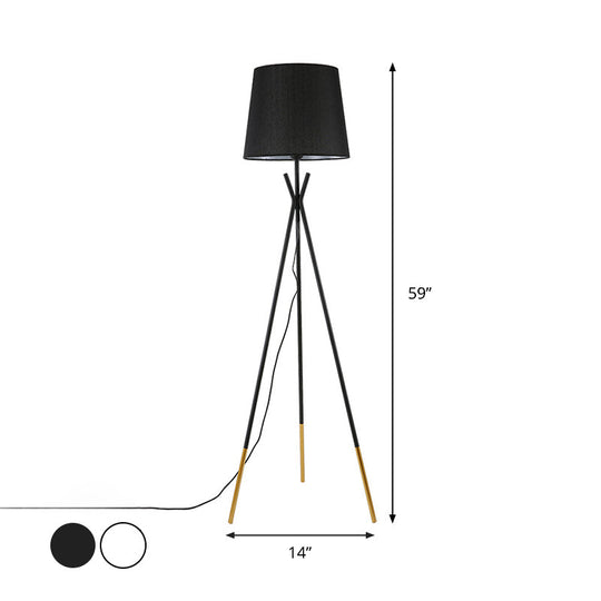 Minimalist Black/White Tapered Floor Lamp with Brass Accents