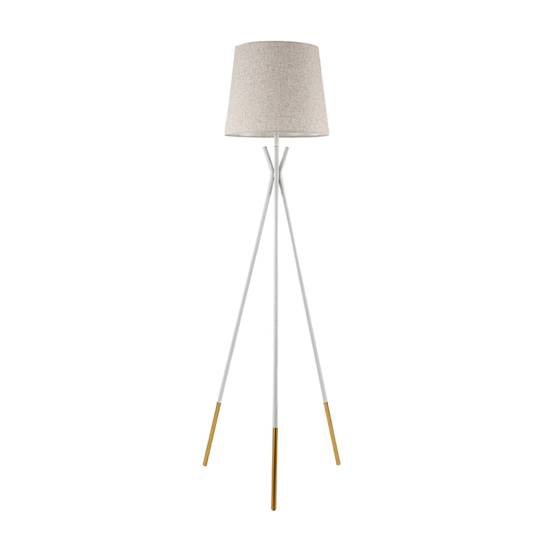 Minimalist Black/White Tapered Floor Lamp with Brass Accents