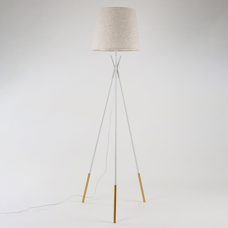 Minimalist Black/White Tapered Floor Lamp with Brass Accents