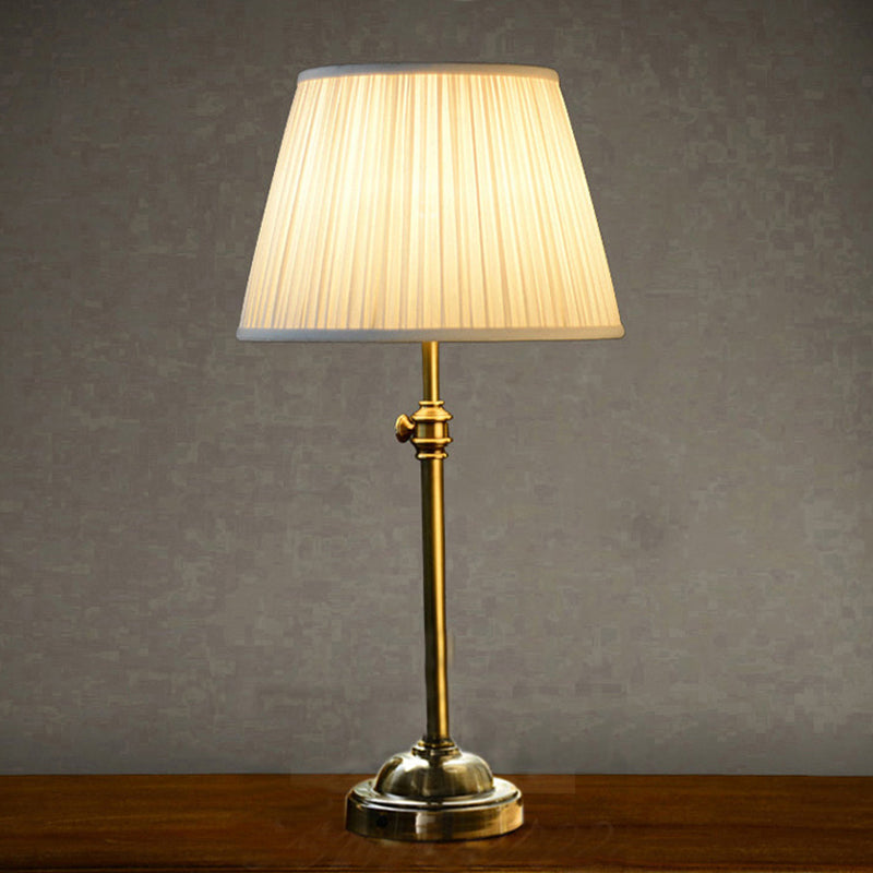 White Modern Table Lamp with Height Adjustable Design - Pleated Fabric Shade, 1-Light Nightstand Lamp