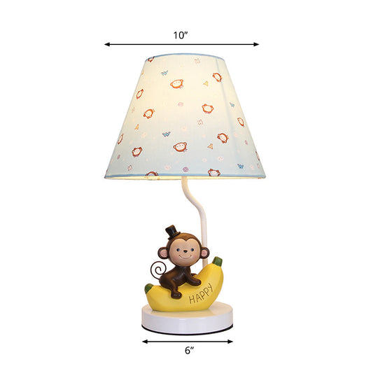 Kids' Bedroom Fabric Floral Table Light with Monkey Cartoon Reading Lamp in Beige