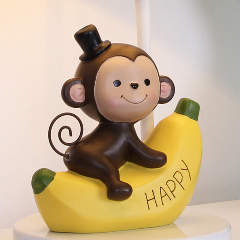 Kids' Bedroom Fabric Floral Table Light with Monkey Cartoon Reading Lamp in Beige