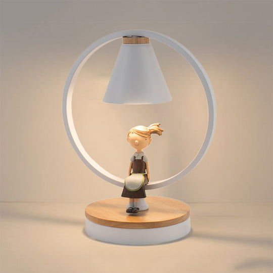 Stylish White Table Light for Kids Bedroom with Gilded Modern Resin Deco – 1-Head Conical Desk Lamp