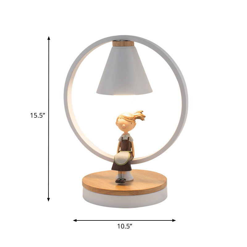 Stylish White Table Light for Kids Bedroom with Gilded Modern Resin Deco – 1-Head Conical Desk Lamp
