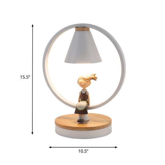 Stylish White Table Light for Kids Bedroom with Gilded Modern Resin Deco – 1-Head Conical Desk Lamp
