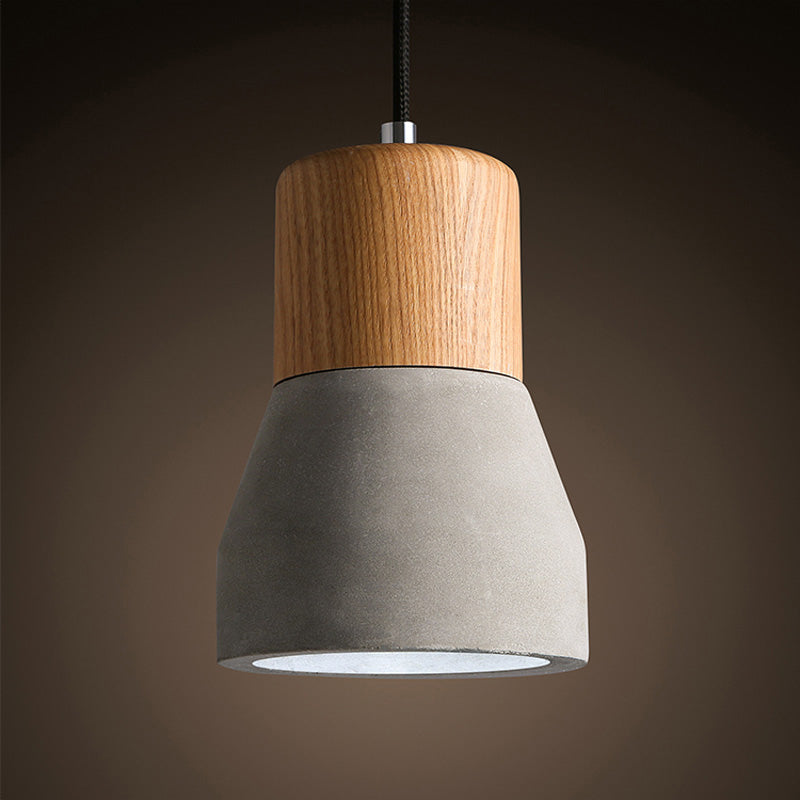Nordic Cement Ceiling Light: Bottle Shaped Kitchen Bar Pendant with Grey & Wood Accents