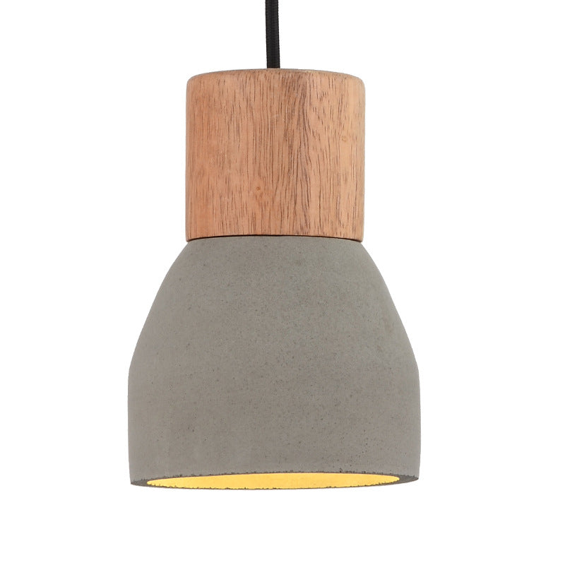 Nordic Cement Ceiling Light: Bottle Shaped Kitchen Bar Pendant with Grey & Wood Accents