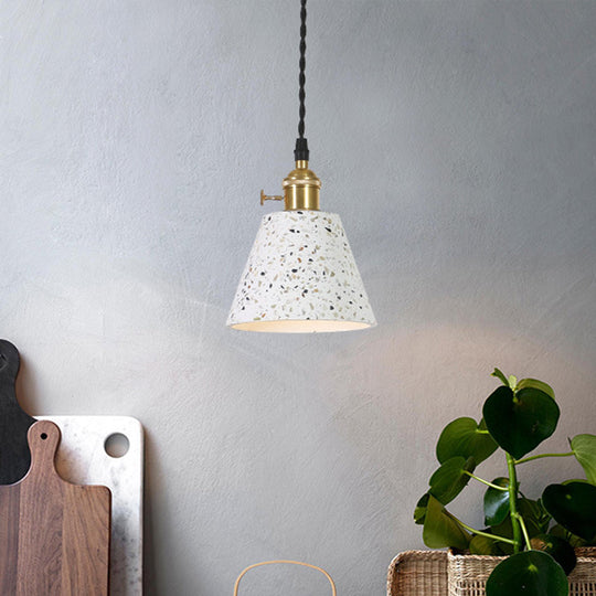 Nordic Hanging Pendant Light with Terrazzo Shade - White Disc/Cone/Cylinder Design
