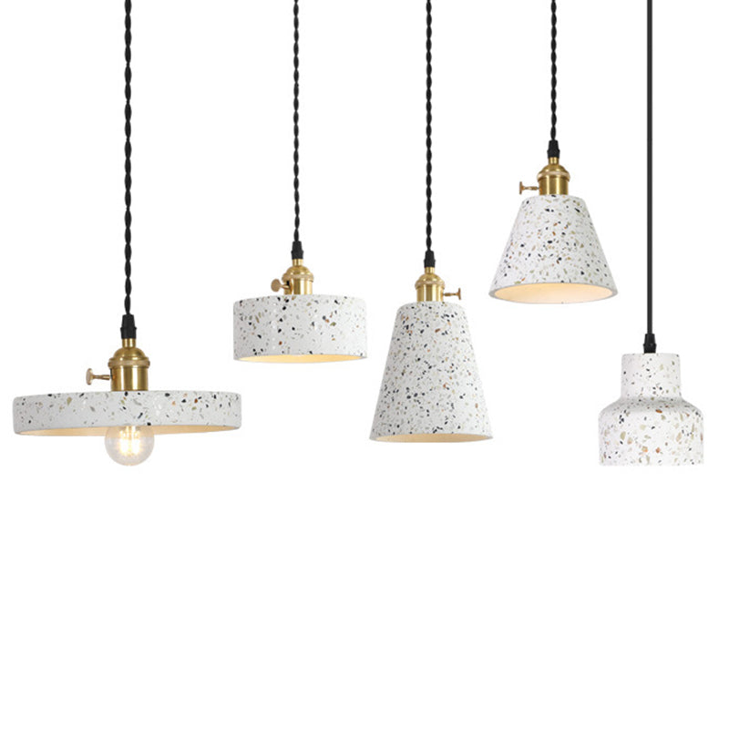 Nordic Hanging Pendant Light with Terrazzo Shade - White Disc/Cone/Cylinder Design