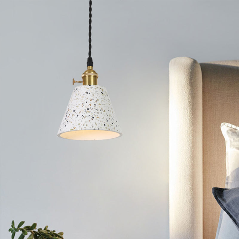 Nordic Hanging Pendant Light with Terrazzo Shade - White Disc/Cone/Cylinder Design