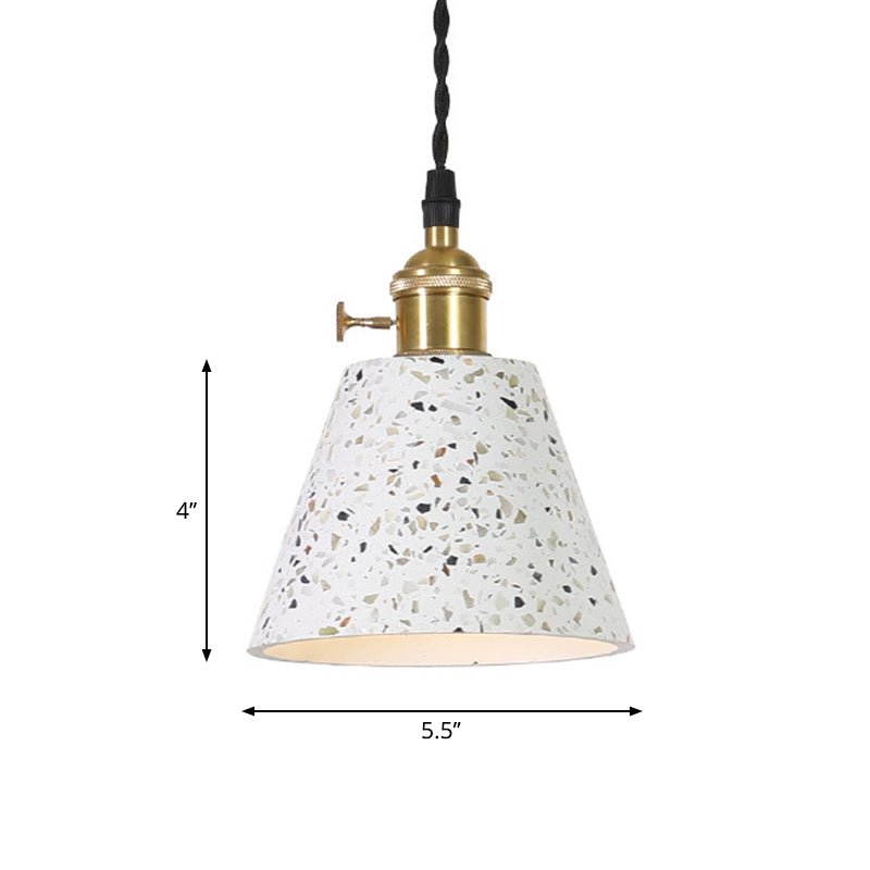 Nordic Hanging Pendant Light with Terrazzo Shade - White Disc/Cone/Cylinder Design