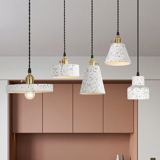 Nordic Hanging Pendant Light with Terrazzo Shade - White Disc/Cone/Cylinder Design