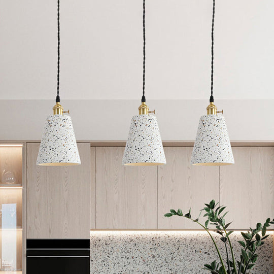 Nordic Hanging Pendant Light with Terrazzo Shade - White Disc/Cone/Cylinder Design