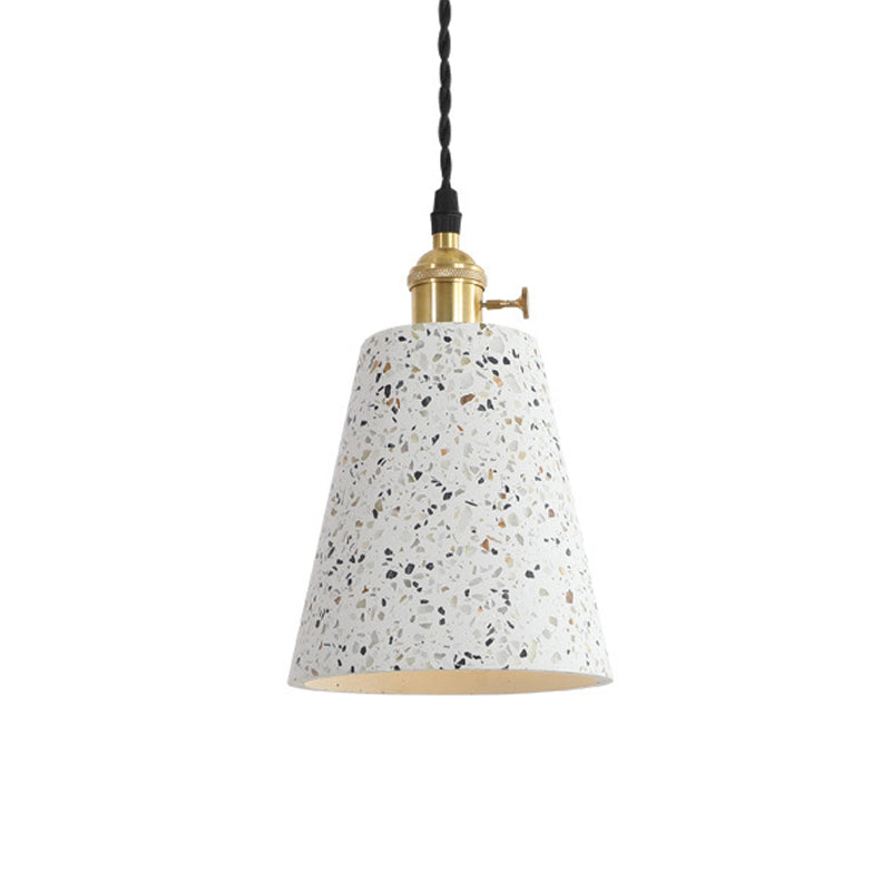 Nordic Hanging Pendant Light with Terrazzo Shade - White Disc/Cone/Cylinder Design
