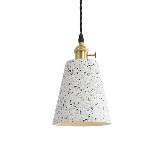 Nordic Hanging Pendant Light with Terrazzo Shade - White Disc/Cone/Cylinder Design