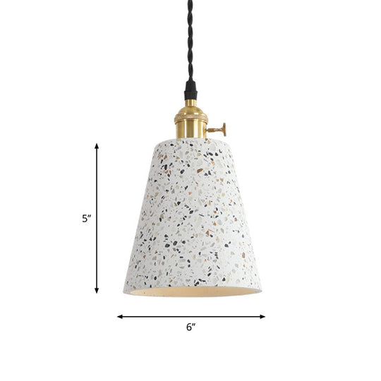 Nordic Hanging Pendant Light with Terrazzo Shade - White Disc/Cone/Cylinder Design