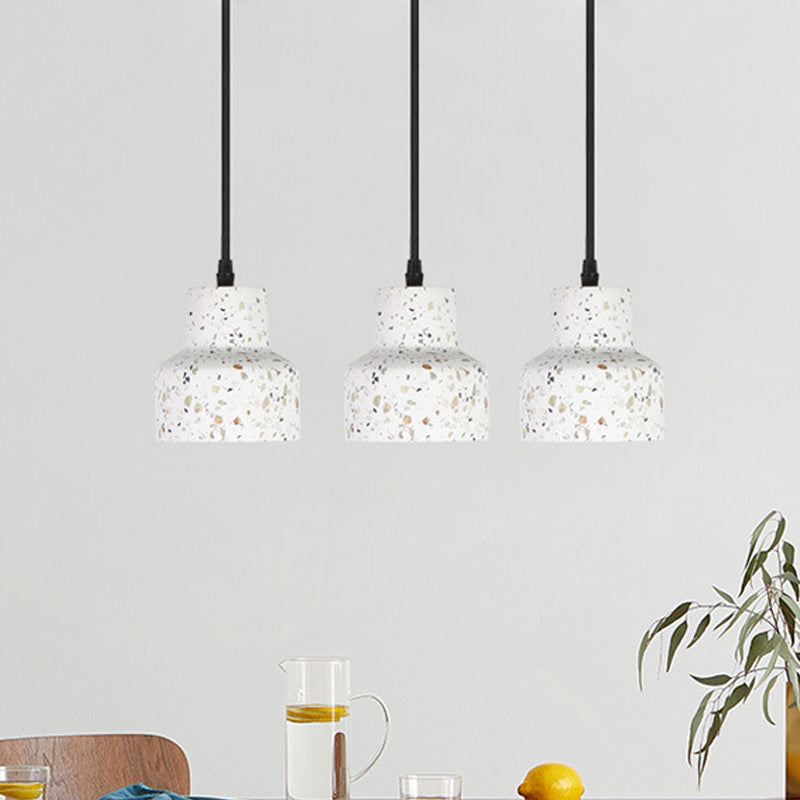 Nordic Hanging Pendant Light with Terrazzo Shade - White Disc/Cone/Cylinder Design