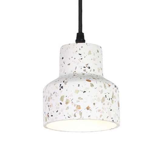 Nordic Hanging Pendant Light with Terrazzo Shade - White Disc/Cone/Cylinder Design