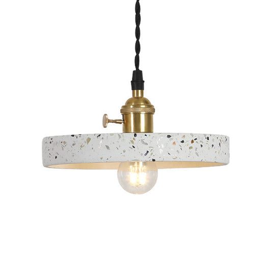 Nordic Hanging Pendant Light with Terrazzo Shade - White Disc/Cone/Cylinder Design